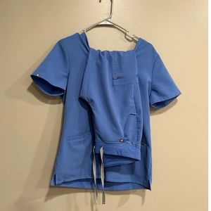 Figs Ceil Blue Scrub Top Small/ jogger bottoms XS set